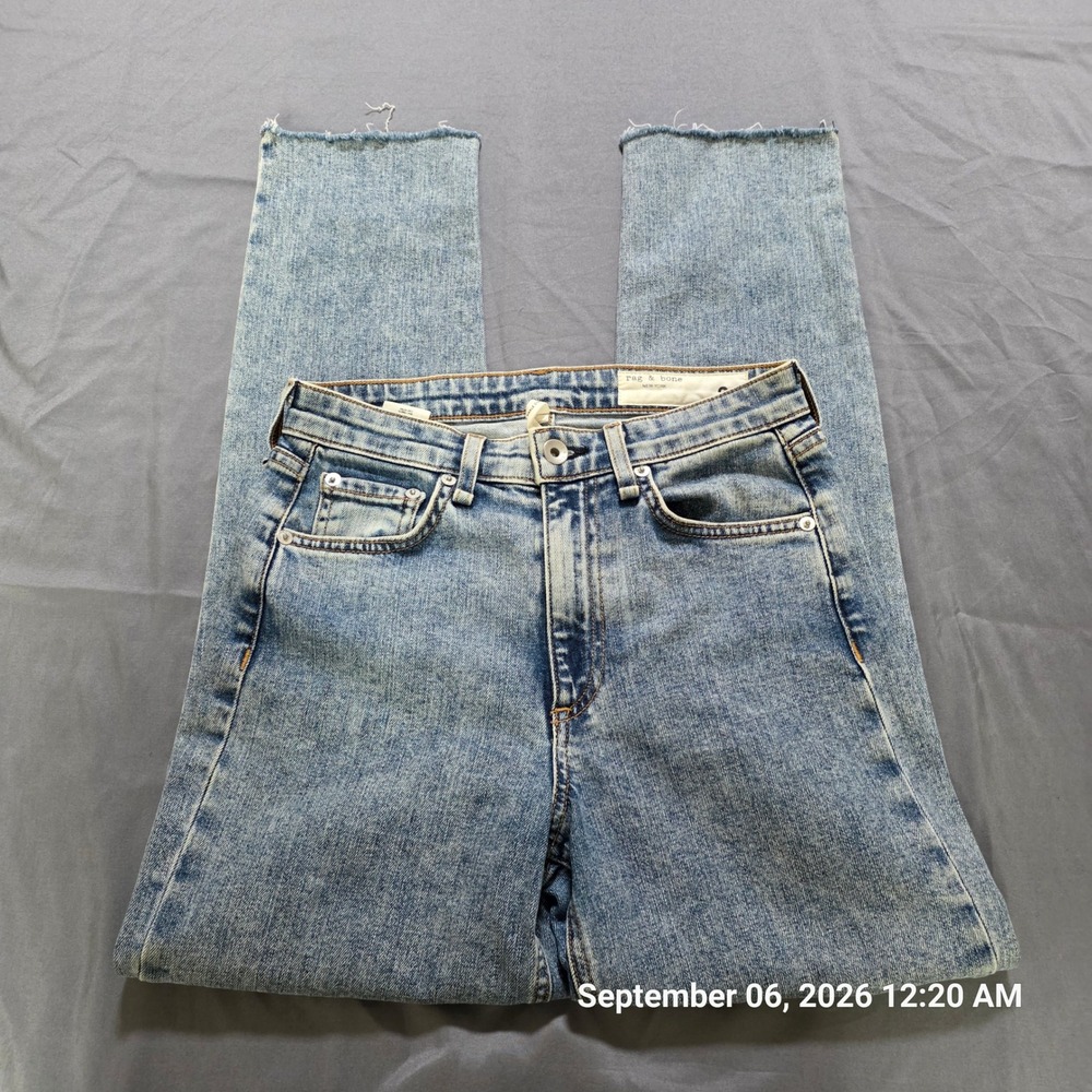 Rag & Bone Calypso High Rise Straight Leg Raw Hem Jeans WDD21S2647K1CA Size 24